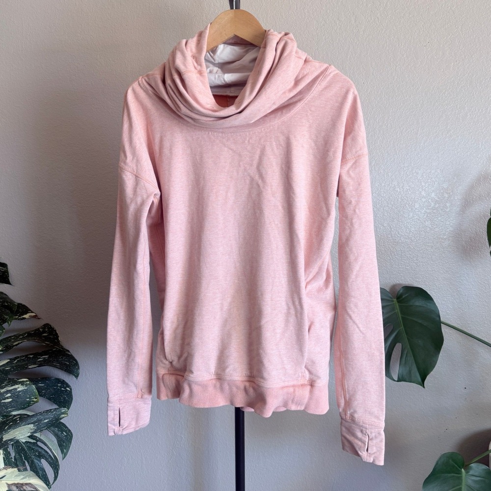 Lululemon Pink Heathered Cowl Neck Hoodie Pullover Thumbholes Women Size 8